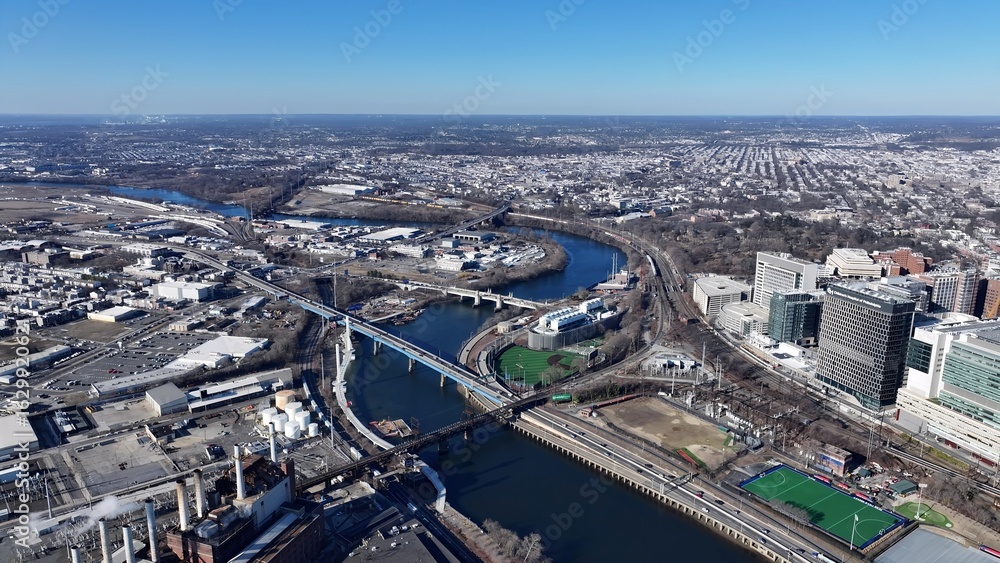 Fototapeta premium Philadelphia Skyline In Philadelphia Pennsylvania United States. Aerial View Of A High-Rise Buildings And Traffic Showcasing Urban Life. Metropole Landscape Company Building Vibrant.