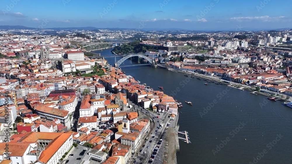 Obraz premium Porto Skyline In Porto Portugal. City Skyline Showing Modern And Traditional Architecture. Town Sky Backgrounds Urban. Outside Backgrounds Up Above. Porto Portugal.