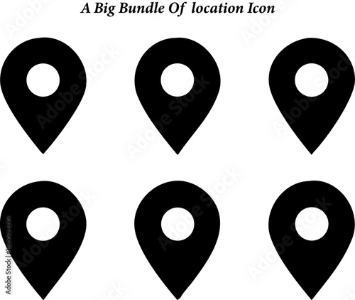 Six Black Location Pin Icons Arranged in a Grid on a White Background