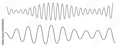 Sound wave set. Sound waves, Equalizer, Audio waves, Radio signal, Music. Recording. Sound line wave music audio icon one art voice continuous.  Wave podcast line sound soundwave noise Vector.