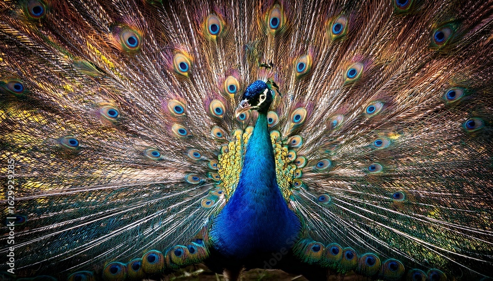 Fototapeta premium bold representation of a peacock in a powerful action stance