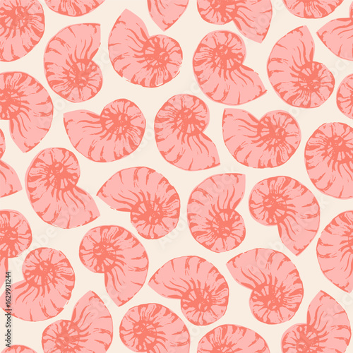 Abstract grunge sea shells seamless pattern. Beautiful marine elements background. Hand drawn vector sea shells illustration for summer fabric design, prints textile, wallpaper , wrapping