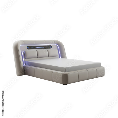 Modern Smart Bed with LED Headboard and Built-in Control Panel for Futuristic Bedrooms