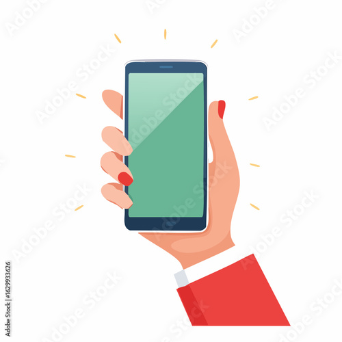 女性の手でスマホを持つ背景透過ベクター素材