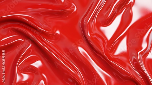 3D render of flowing, glossy red fabric with reflective highlights and soft shadows.