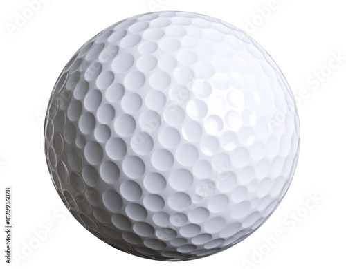 A - Close-up of a clean white golf ball with realistic dimple texture,