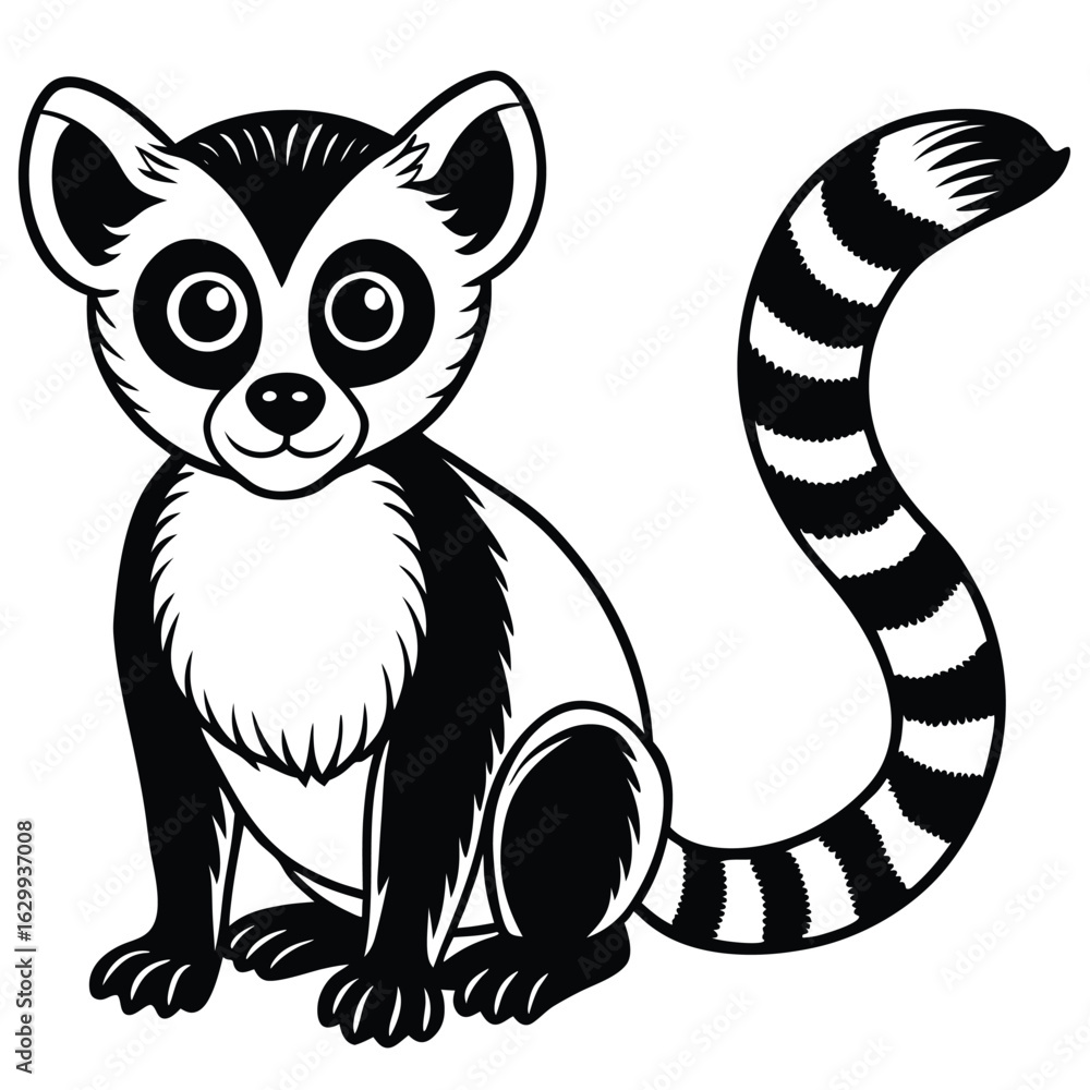 Fototapeta premium Cute cartoon lemur isolated on white background