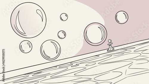 Abstract illustration of chess pawn with bubbles, conceptual art, imaginative and whimsical, surreal design, modern and artistic, creative background