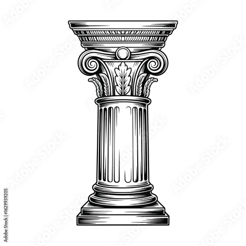 Detailed sketch of an ornate ionic column with volutes and fluting