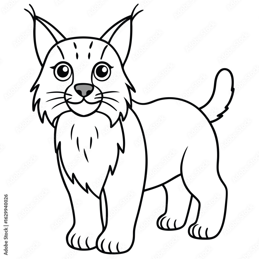 Obraz premium Cartoon lynx isolated on white background in black and white style