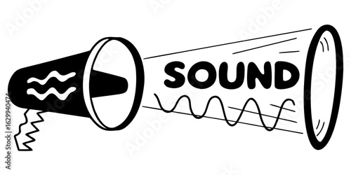 Megaphone sound waves vector illustration for communication announcement and audio design projects on transparent background