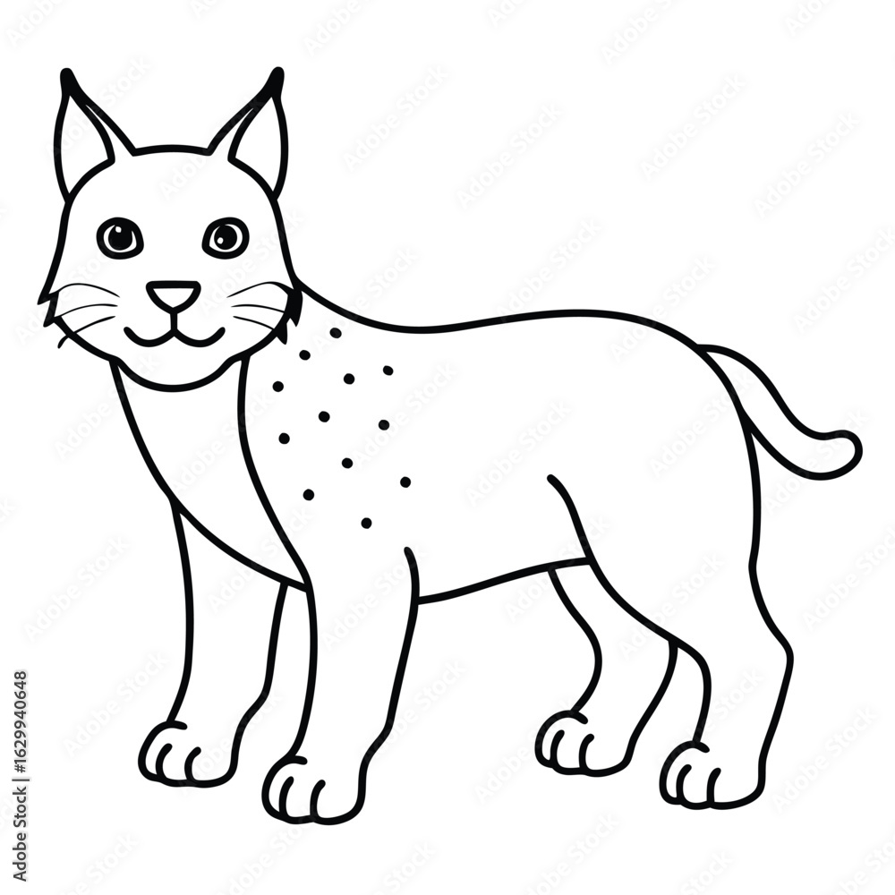 Obraz premium Cartoon lynx isolated on white background in black and white style