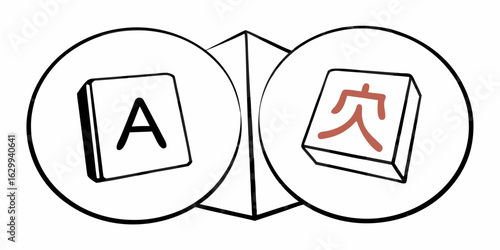 Explore language learning with alphabet tiles and chinese characters for educational resources and study aids on transparent background