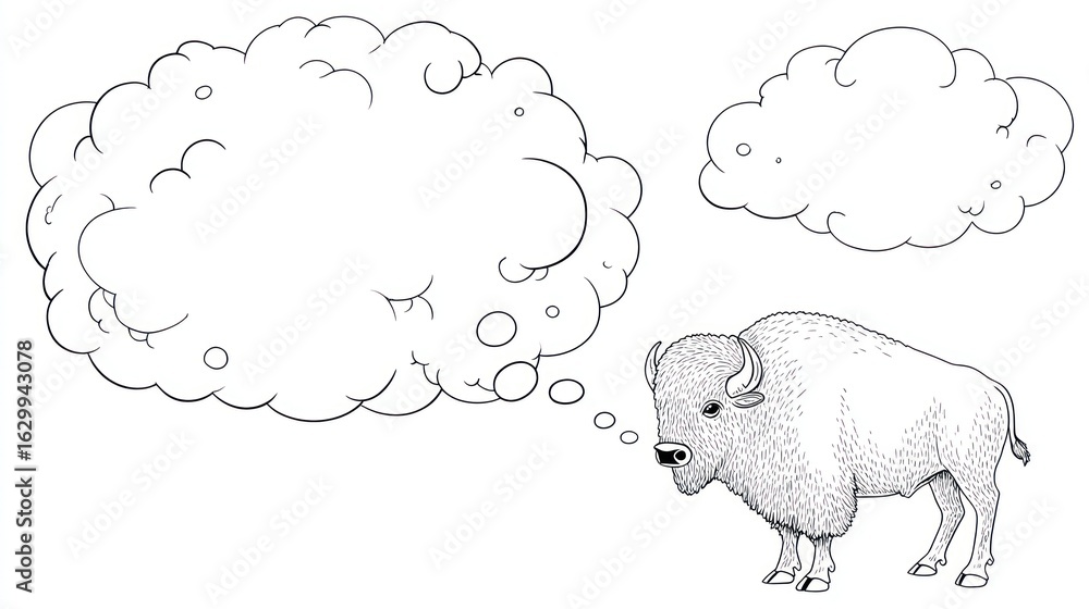 Fototapeta premium A bison with thought bubbles
