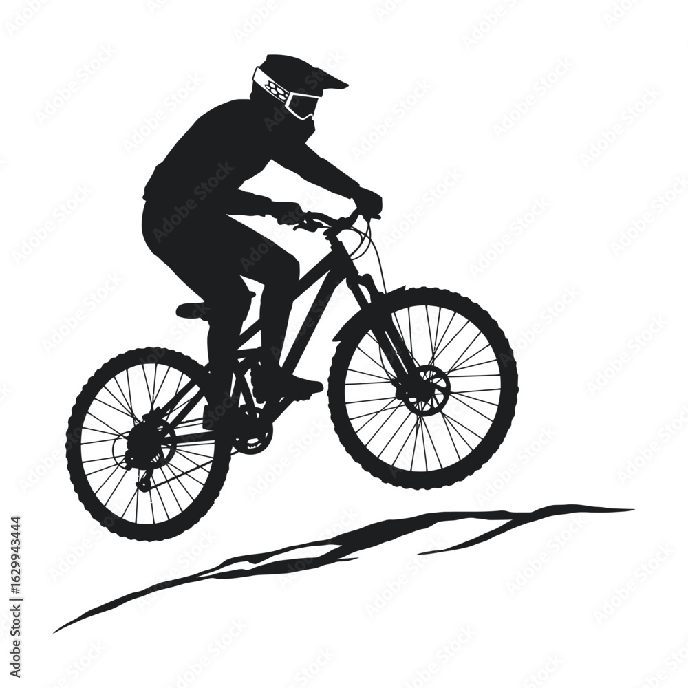 Obraz premium Silhouette of a mountain biker performing a jump on a white background