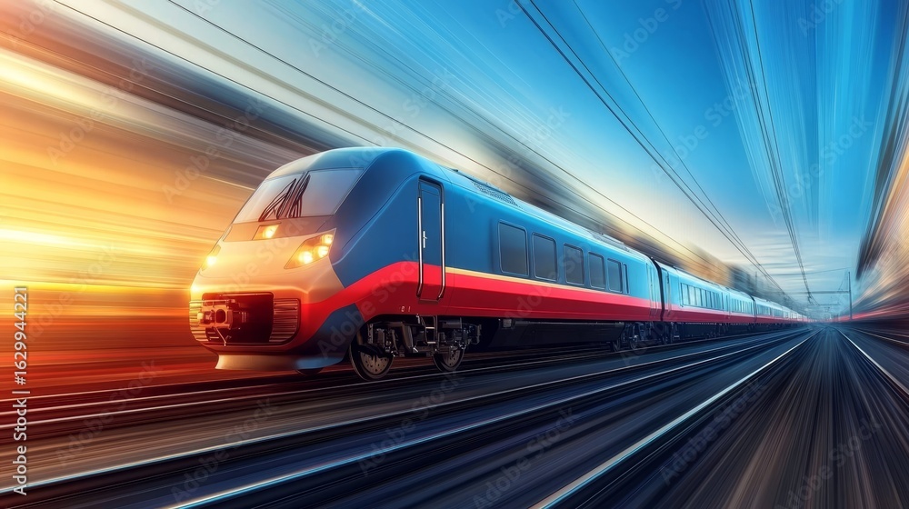 Naklejka premium Futuristic High-Speed Train on a Track, Showcasing Modern Engineering and Innovative Design Features