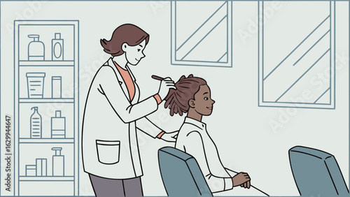 Hair salon appointment: stylist working on client’s hair for beauty and personal care service shown here