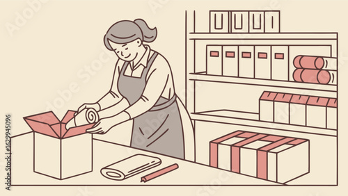 Woman packing shipping box order fulfillment small business owner online store e commerce package delivery service