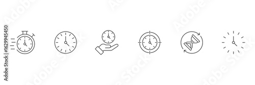 Time icon set. Time and Clock web icons in line style. Timer icon collection. Timer, time, stopwatch, countdown, collection. Vector illustration. 