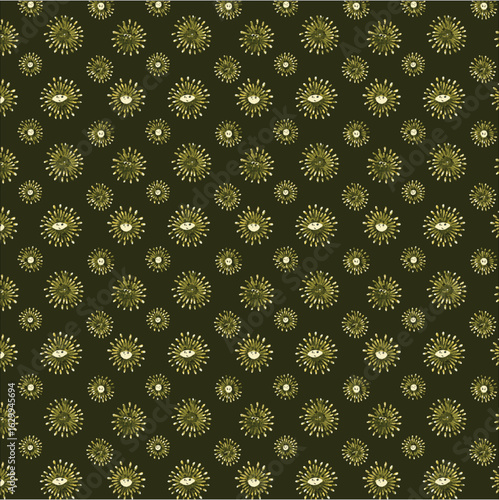  pattern on a hot pink background, featuring abstract, symmetrical floral-like shapes arranged in neat rows