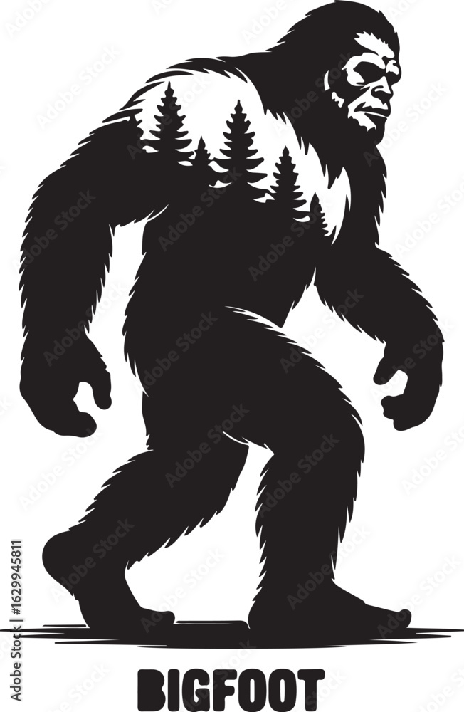 Fototapeta premium Free Vector Bigfoot silhouettes Vector and Flat design Bigfoot silhouette with white background