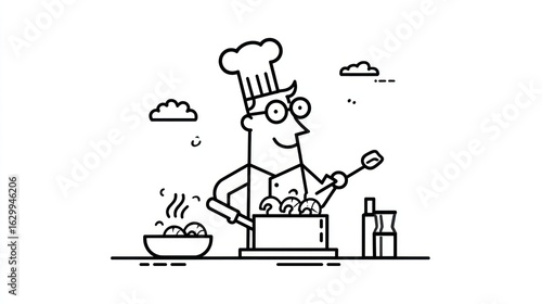 Cartoon chef cooking