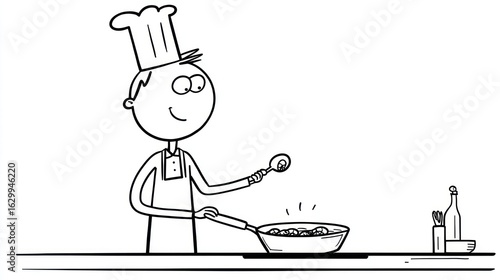 Cartoon chef cooking in a pan