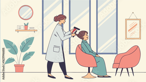 Hairdresser styling hair at salon beauty treatment and care for customers in a professional setting scene