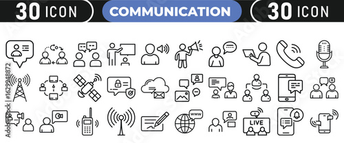 Communication icons set for various digital and social media platforms