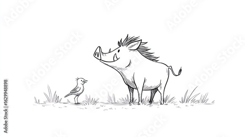 Cartoon boar and bird