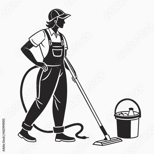  Woman with vacuum cleaner and bucket professional cleaning service illustration vector design