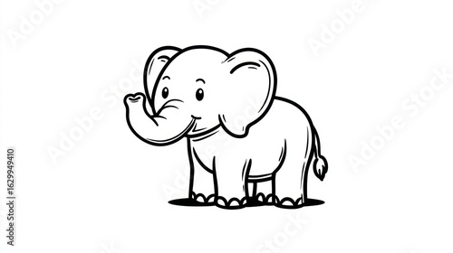 Cute black and white cartoon elephant