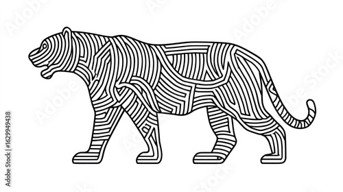 Side view of a tiger, intricate lines