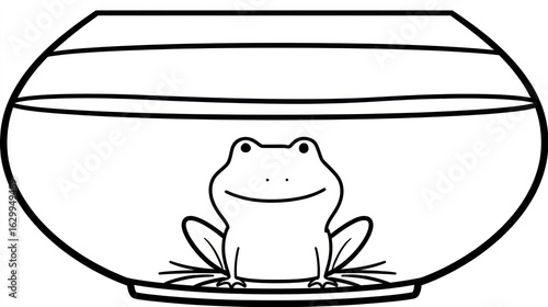 Cartoon frog in a fishbowl