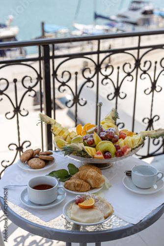 Fruit's breakfast in the morning on the balcony
