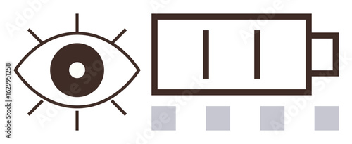 Stylized eye and battery figure with three segments suggesting power status and connection between focus and energy. Ideal for technology, innovation, focus, energy, productivity, monitoring
