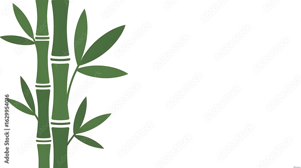 Obraz premium Green bamboo stalks and leaves against white. 