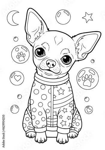a chihuahua dog in pajamas. coloring book
