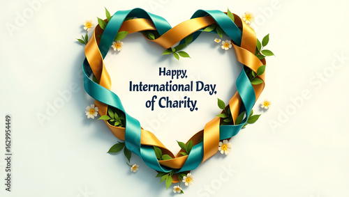 Celebrate International Day of Charity with Heart-Shaped Ribbon and Flowers