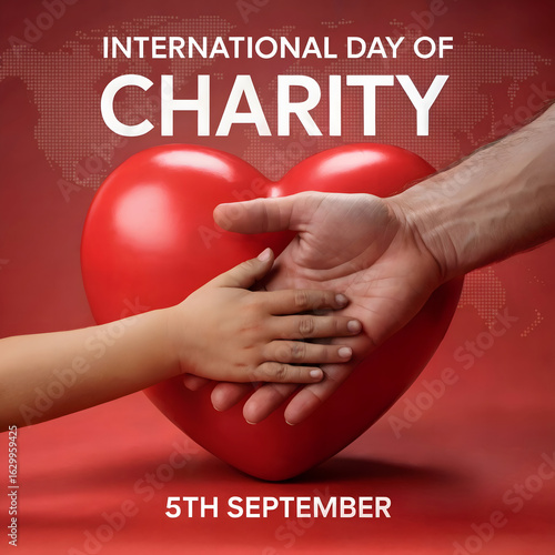 International Day of Charity 5th September Helping Hands and Red Heart Symbol
