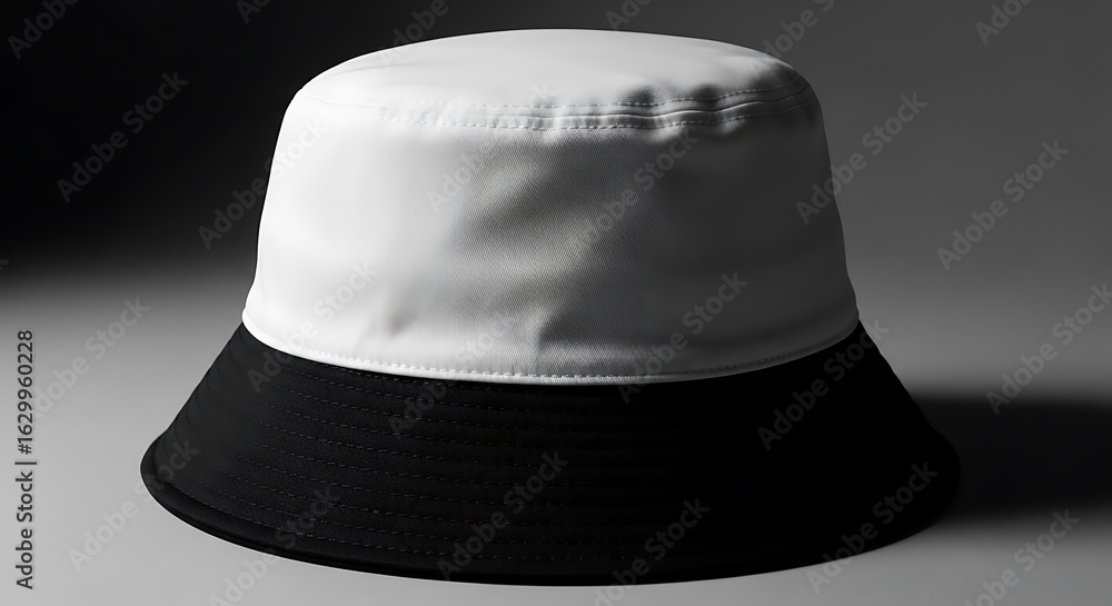 Fototapeta premium A stylish white and black bucket hat is presented against a gradient background