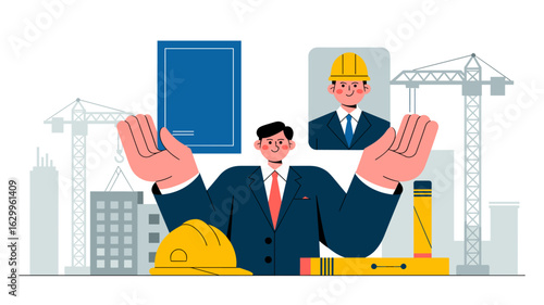 real estate developer holding a blueprint and engineer avatar vector illustration
