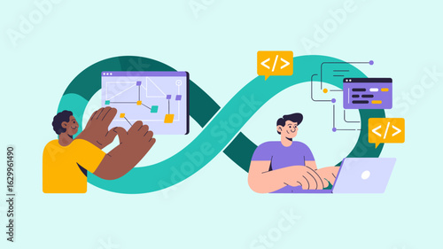 developers in a devops infinity loop workflow vector illustration 