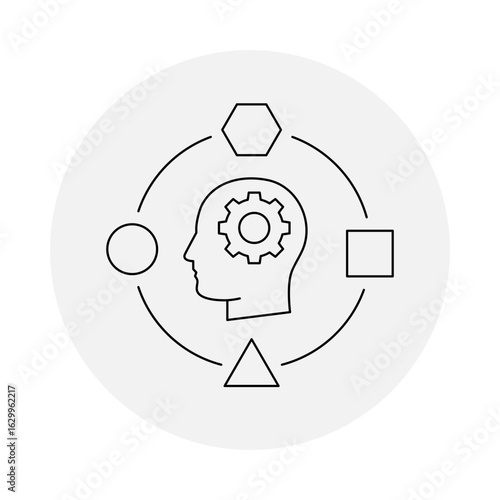 Adaptability Icon. Gears and Person, Representing Flexibility and Learning.