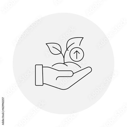 Growth Icon. Plant and Arrows, Symbolizing Progress and Development.