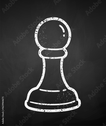 Vector illustration of a chalk-drawn chess pawn. Isolated object on blackboard background.