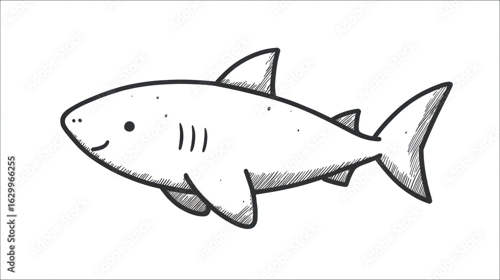 Obraz premium Simple black and white drawing of a cartoon shark