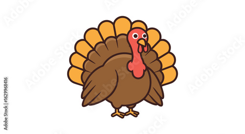 Cartoon illustration of a proud turkey with a vibrant orange fan-shaped tail.