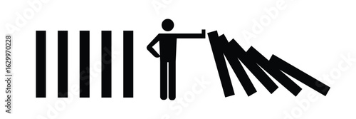 falling dominoes on white background. domino effect sign. flat style