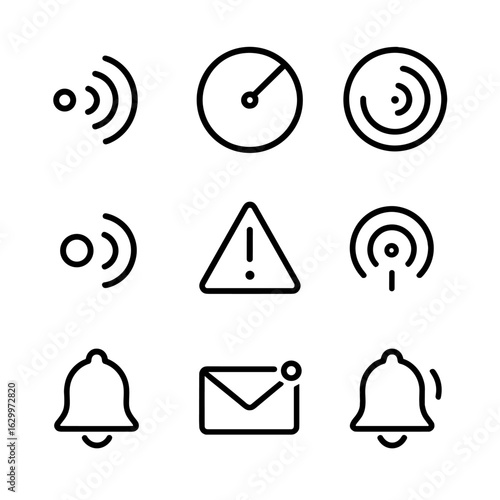 Blip Sound Icons. Outline icon set of blip sounds: short beep, sonar pulse, radar signal, notification beep, alert tone, digital